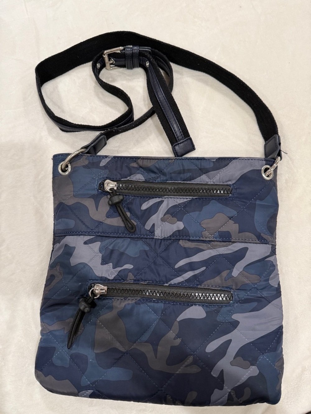 Sondra Roberts Navy and Gray Camo Crossbody Messenger Bag